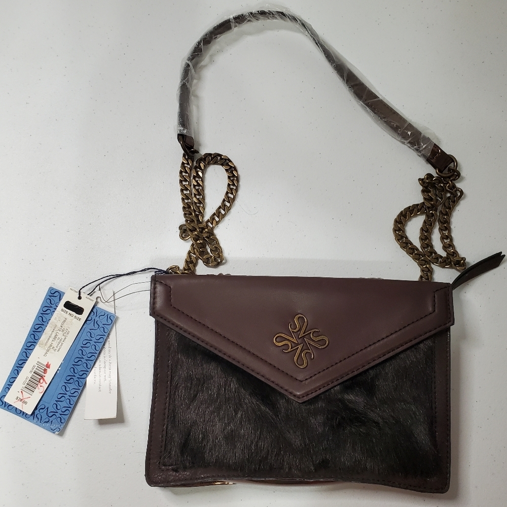 NWT SIMPLY VERA WANG Darkā BROWN Faux Fur CROSSBODY BAG
